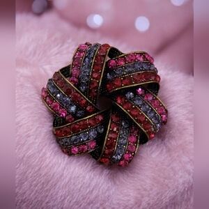 Vintage Monet Red & Purple Rhinestone Swirl Brooch – Bold Statement Pin